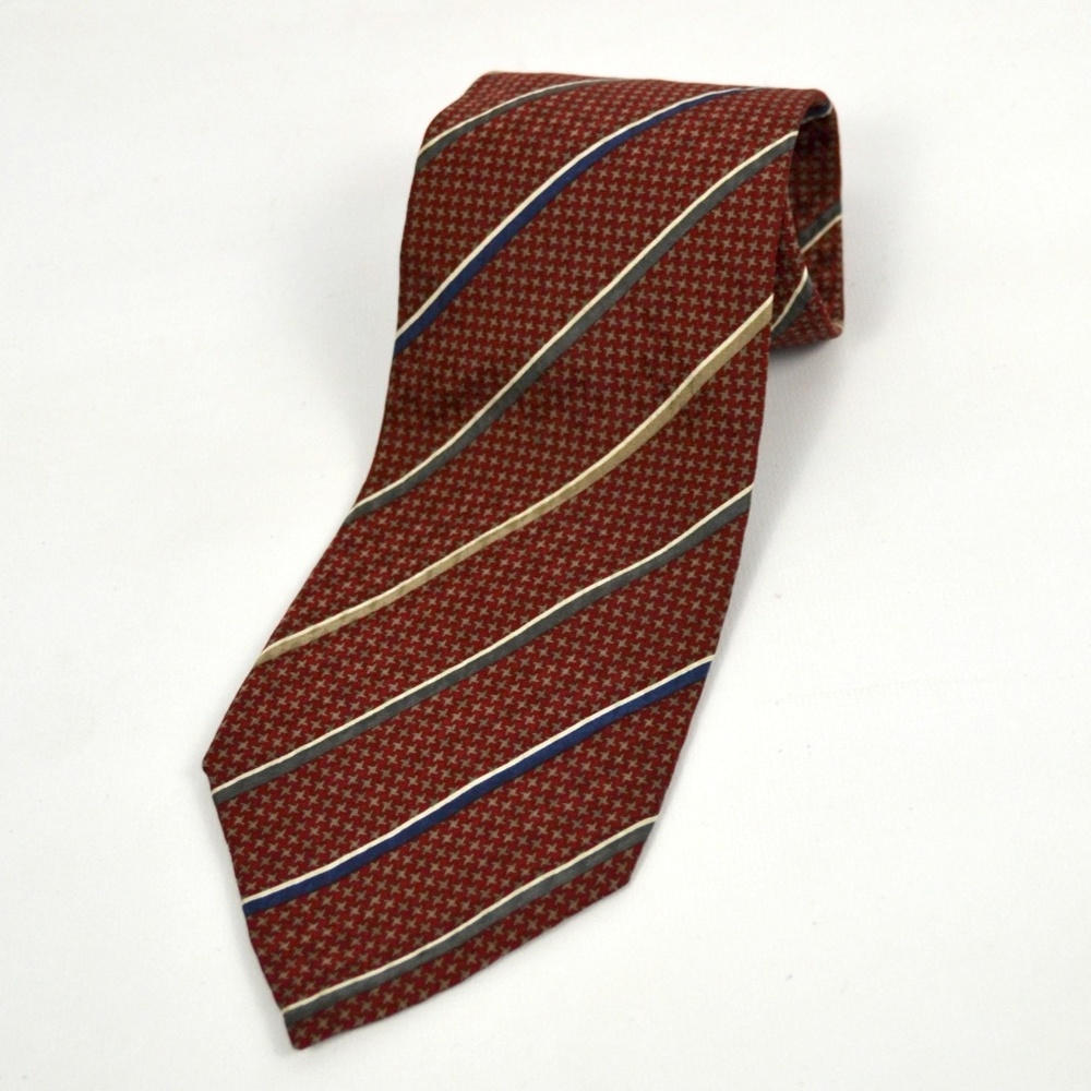 Vintage Red, Gray, Tan Stripe Print Necktie